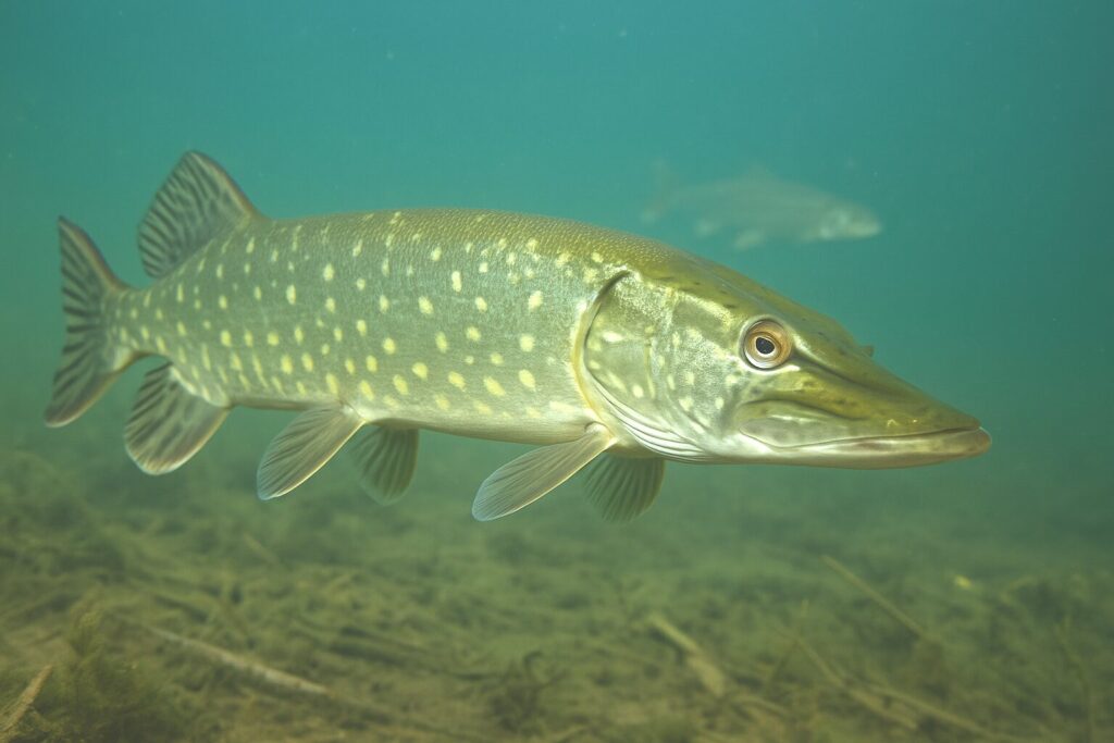 Auch der Hecht beißt beim Grundangeln auf Raubfisch