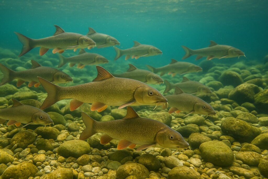 Barben sind beliebte Zielfische beim Grundangeln in starker Strömung